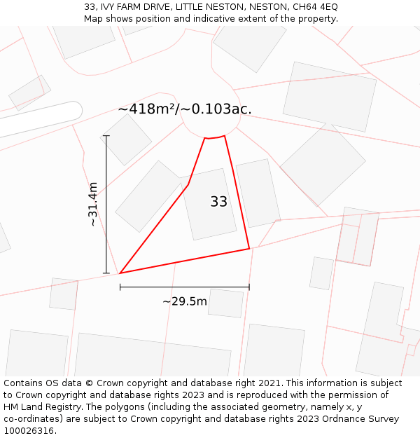 33, IVY FARM DRIVE, LITTLE NESTON, NESTON, CH64 4EQ: Plot and title map