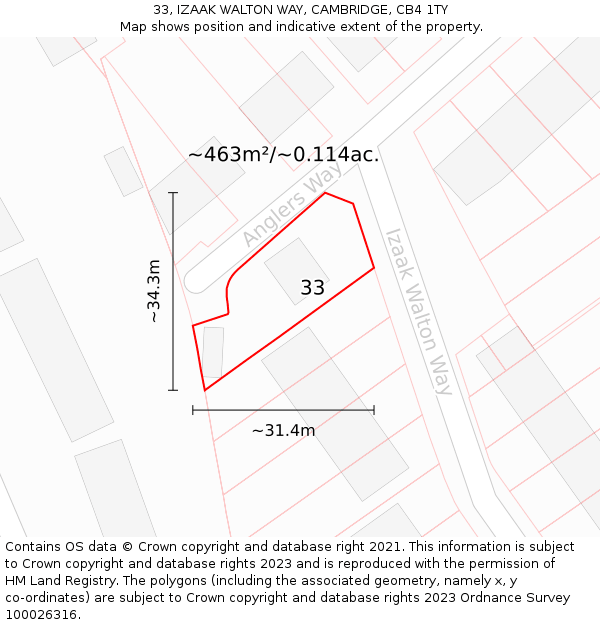 33, IZAAK WALTON WAY, CAMBRIDGE, CB4 1TY: Plot and title map