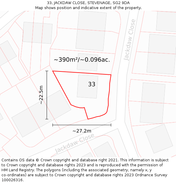 33, JACKDAW CLOSE, STEVENAGE, SG2 9DA: Plot and title map