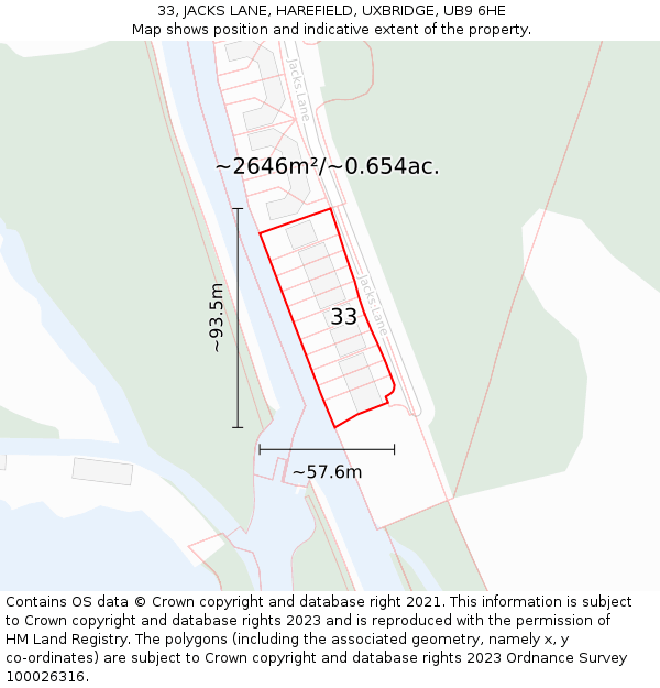 33, JACKS LANE, HAREFIELD, UXBRIDGE, UB9 6HE: Plot and title map