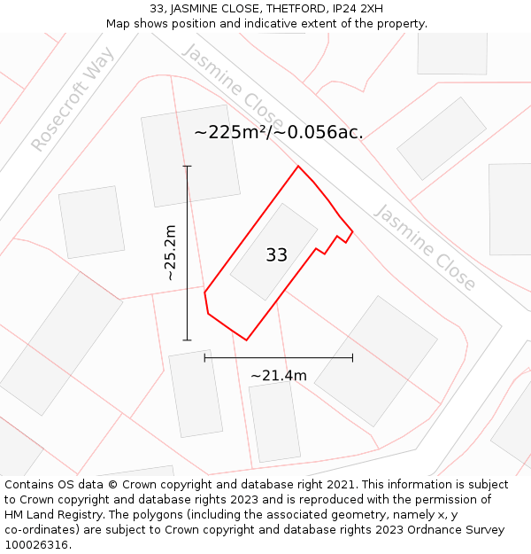 33, JASMINE CLOSE, THETFORD, IP24 2XH: Plot and title map