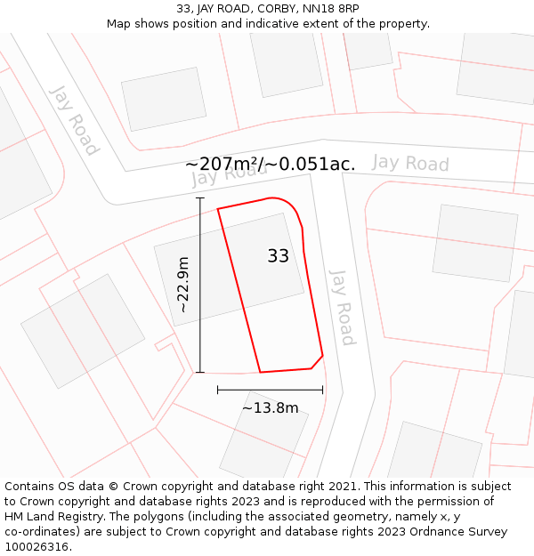33, JAY ROAD, CORBY, NN18 8RP: Plot and title map