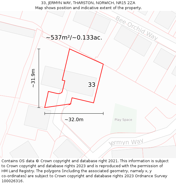 33, JERMYN WAY, THARSTON, NORWICH, NR15 2ZA: Plot and title map