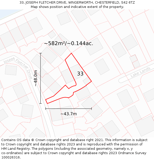 33, JOSEPH FLETCHER DRIVE, WINGERWORTH, CHESTERFIELD, S42 6TZ: Plot and title map