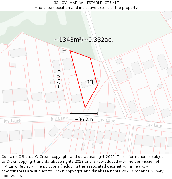 33, JOY LANE, WHITSTABLE, CT5 4LT: Plot and title map