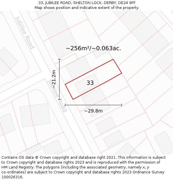 33, JUBILEE ROAD, SHELTON LOCK, DERBY, DE24 9FF: Plot and title map