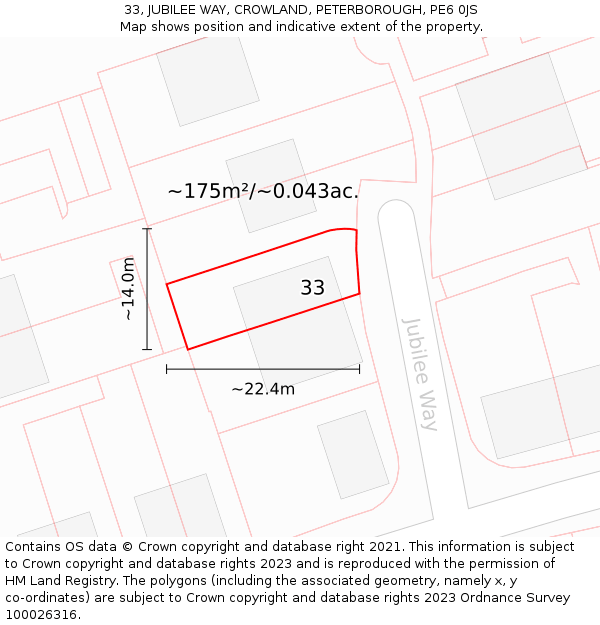 33, JUBILEE WAY, CROWLAND, PETERBOROUGH, PE6 0JS: Plot and title map