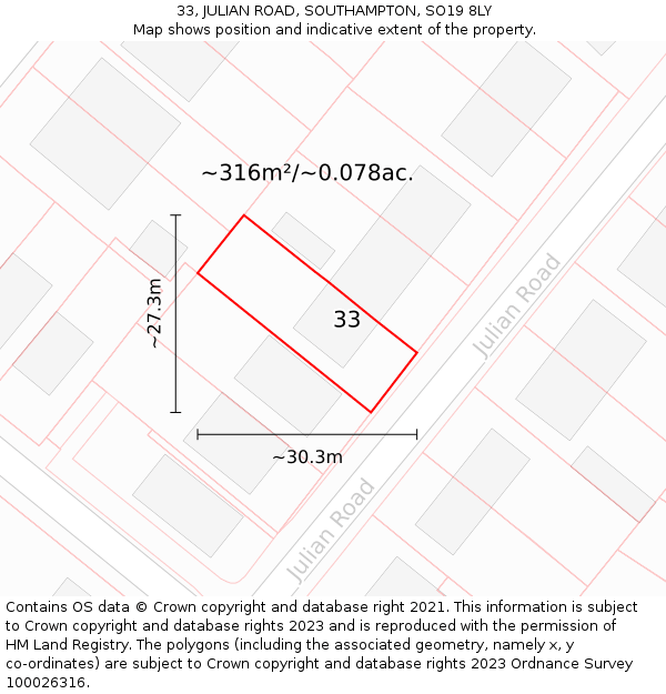 33, JULIAN ROAD, SOUTHAMPTON, SO19 8LY: Plot and title map