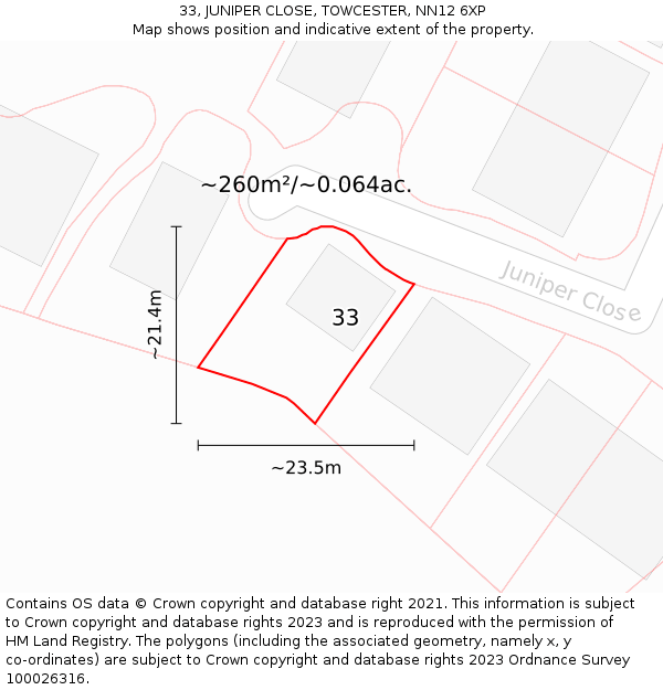 33, JUNIPER CLOSE, TOWCESTER, NN12 6XP: Plot and title map