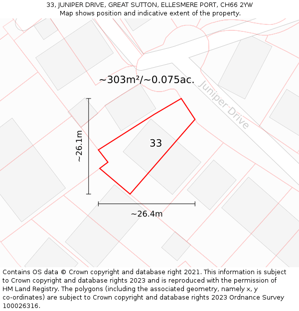 33, JUNIPER DRIVE, GREAT SUTTON, ELLESMERE PORT, CH66 2YW: Plot and title map