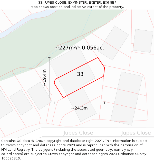 33, JUPES CLOSE, EXMINSTER, EXETER, EX6 8BP: Plot and title map
