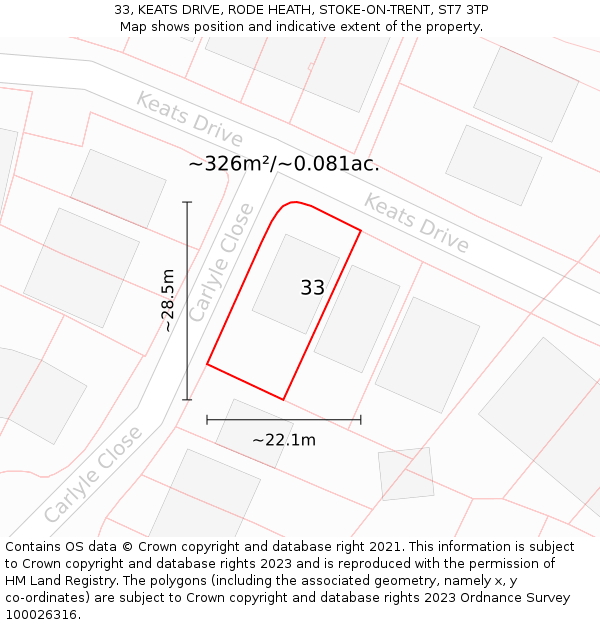 33, KEATS DRIVE, RODE HEATH, STOKE-ON-TRENT, ST7 3TP: Plot and title map
