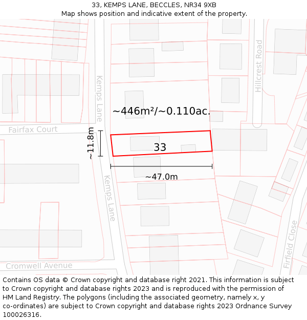 33, KEMPS LANE, BECCLES, NR34 9XB: Plot and title map