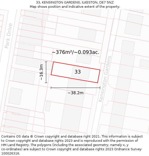 33, KENSINGTON GARDENS, ILKESTON, DE7 5NZ: Plot and title map