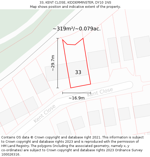 33, KENT CLOSE, KIDDERMINSTER, DY10 1NS: Plot and title map