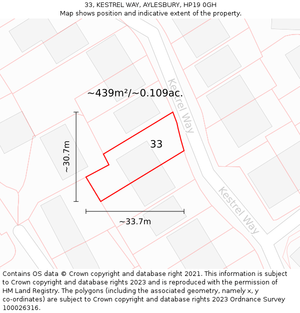 33, KESTREL WAY, AYLESBURY, HP19 0GH: Plot and title map