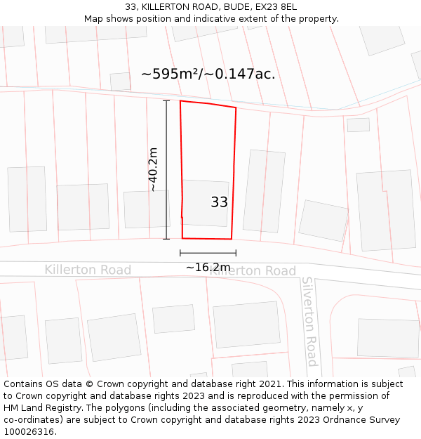 33, KILLERTON ROAD, BUDE, EX23 8EL: Plot and title map