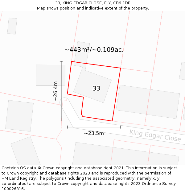 33, KING EDGAR CLOSE, ELY, CB6 1DP: Plot and title map