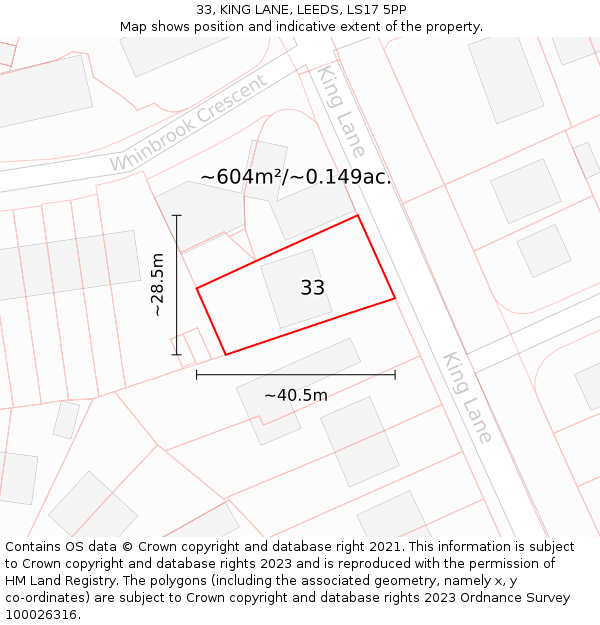 33, KING LANE, LEEDS, LS17 5PP: Plot and title map
