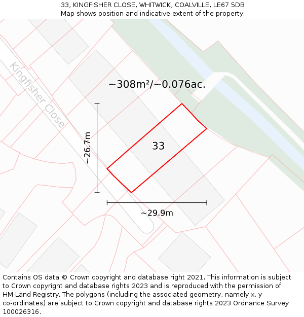 33, KINGFISHER CLOSE, WHITWICK, COALVILLE, LE67 5DB: Plot and title map
