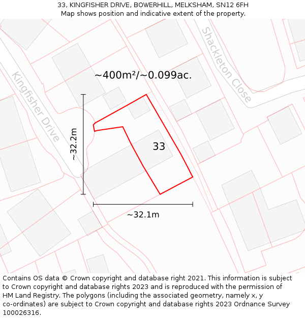33, KINGFISHER DRIVE, BOWERHILL, MELKSHAM, SN12 6FH: Plot and title map