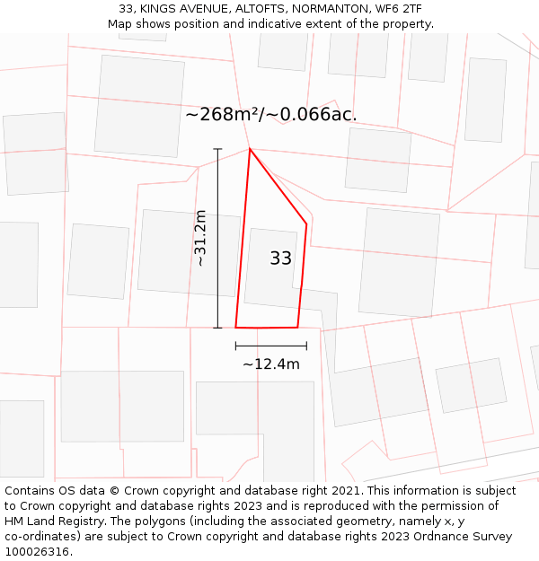 33, KINGS AVENUE, ALTOFTS, NORMANTON, WF6 2TF: Plot and title map