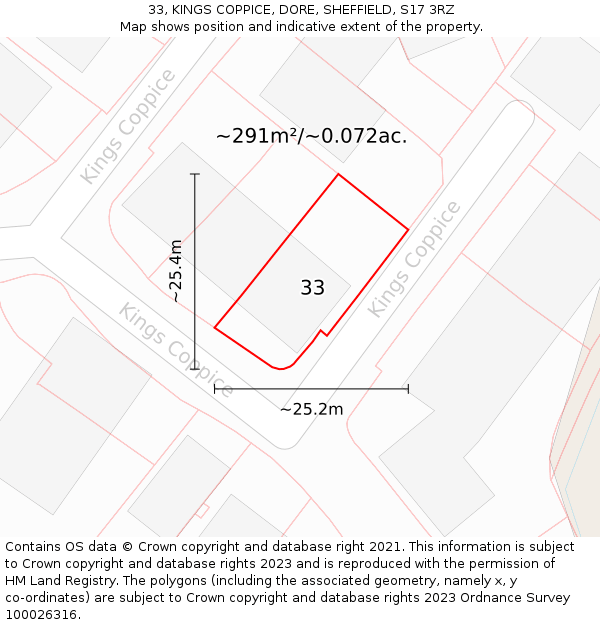 33, KINGS COPPICE, DORE, SHEFFIELD, S17 3RZ: Plot and title map