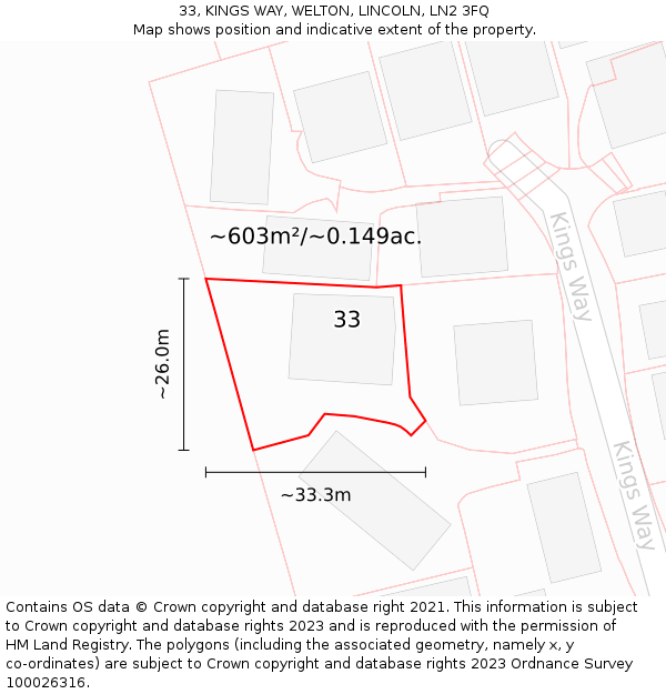33, KINGS WAY, WELTON, LINCOLN, LN2 3FQ: Plot and title map