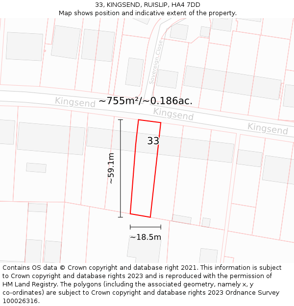 33, KINGSEND, RUISLIP, HA4 7DD: Plot and title map
