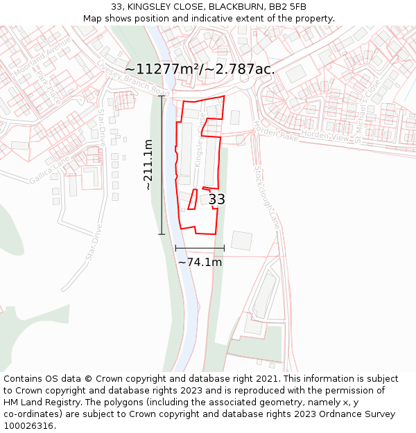 33, KINGSLEY CLOSE, BLACKBURN, BB2 5FB: Plot and title map