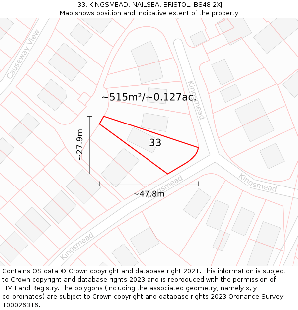 33, KINGSMEAD, NAILSEA, BRISTOL, BS48 2XJ: Plot and title map