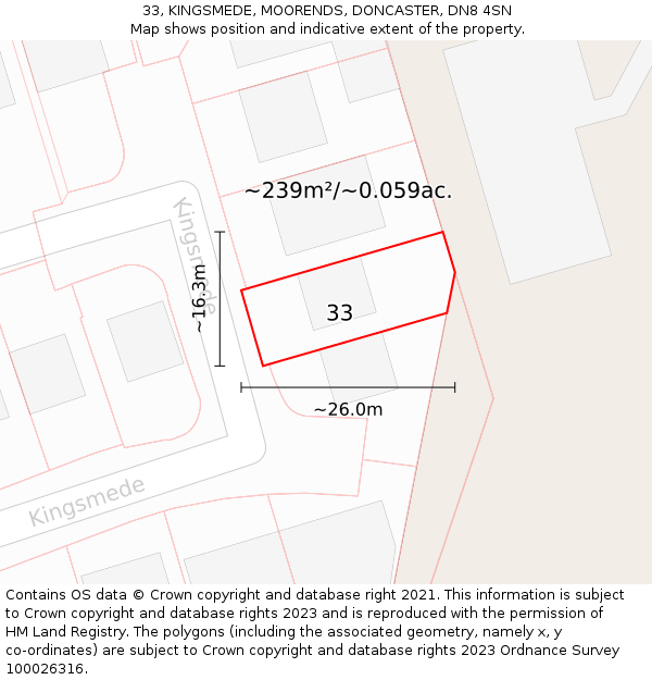 33, KINGSMEDE, MOORENDS, DONCASTER, DN8 4SN: Plot and title map