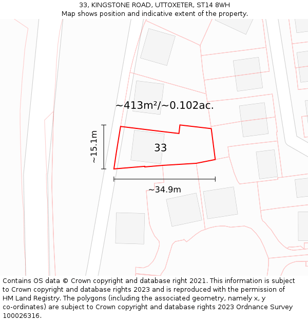 33, KINGSTONE ROAD, UTTOXETER, ST14 8WH: Plot and title map