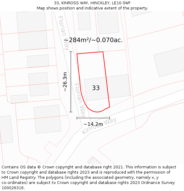 33, KINROSS WAY, HINCKLEY, LE10 0WF: Plot and title map