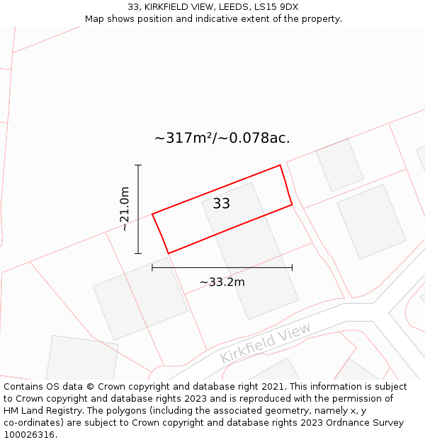 33, KIRKFIELD VIEW, LEEDS, LS15 9DX: Plot and title map