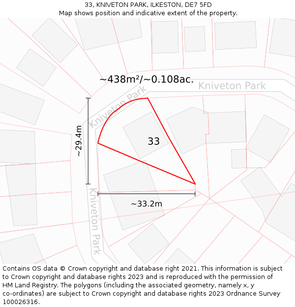 33, KNIVETON PARK, ILKESTON, DE7 5FD: Plot and title map