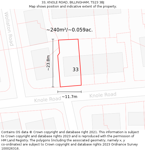 33, KNOLE ROAD, BILLINGHAM, TS23 3BJ: Plot and title map