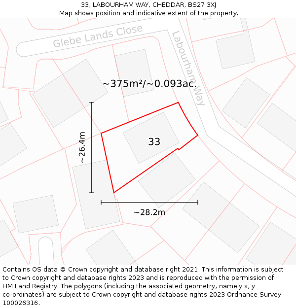 33, LABOURHAM WAY, CHEDDAR, BS27 3XJ: Plot and title map