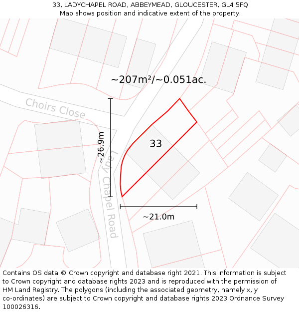 33, LADYCHAPEL ROAD, ABBEYMEAD, GLOUCESTER, GL4 5FQ: Plot and title map