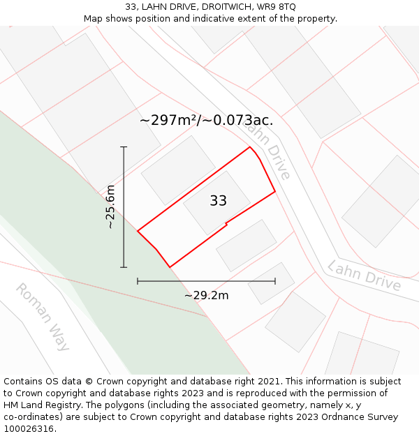 33, LAHN DRIVE, DROITWICH, WR9 8TQ: Plot and title map
