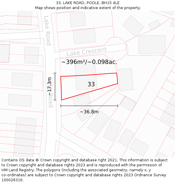 33, LAKE ROAD, POOLE, BH15 4LE: Plot and title map