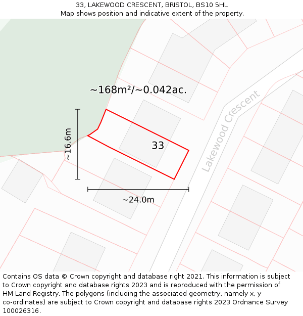 33, LAKEWOOD CRESCENT, BRISTOL, BS10 5HL: Plot and title map
