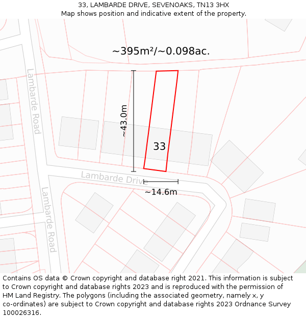 33, LAMBARDE DRIVE, SEVENOAKS, TN13 3HX: Plot and title map