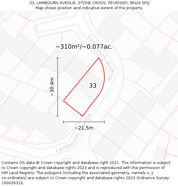 33, LAMBOURN AVENUE, STONE CROSS, PEVENSEY, BN24 5PQ: Plot and title map