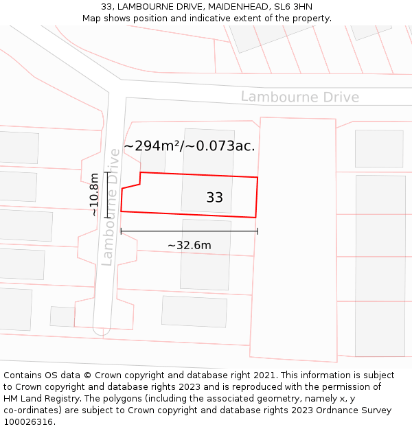 33, LAMBOURNE DRIVE, MAIDENHEAD, SL6 3HN: Plot and title map