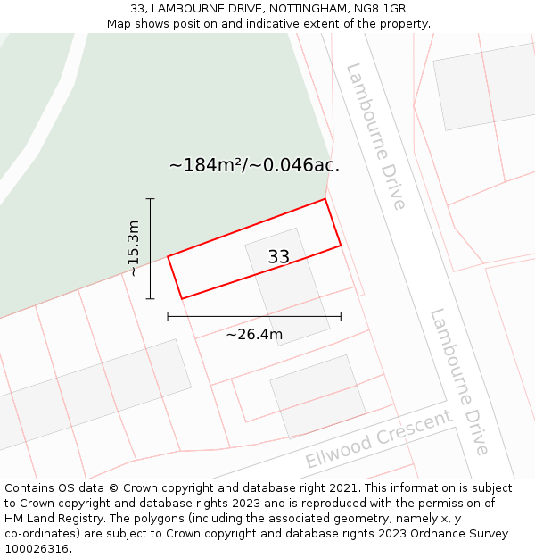 33, LAMBOURNE DRIVE, NOTTINGHAM, NG8 1GR: Plot and title map