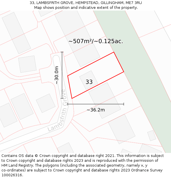 33, LAMBSFRITH GROVE, HEMPSTEAD, GILLINGHAM, ME7 3RU: Plot and title map