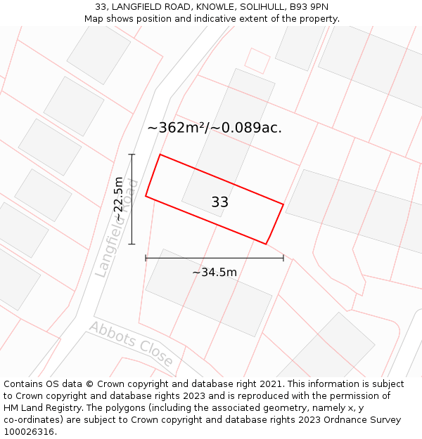 33, LANGFIELD ROAD, KNOWLE, SOLIHULL, B93 9PN: Plot and title map