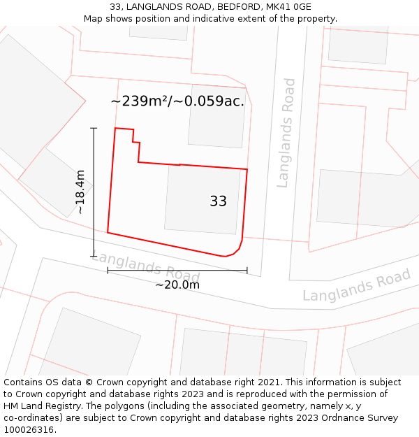 33, LANGLANDS ROAD, BEDFORD, MK41 0GE: Plot and title map