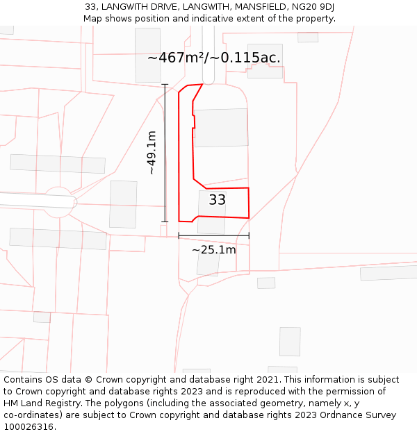 33, LANGWITH DRIVE, LANGWITH, MANSFIELD, NG20 9DJ: Plot and title map